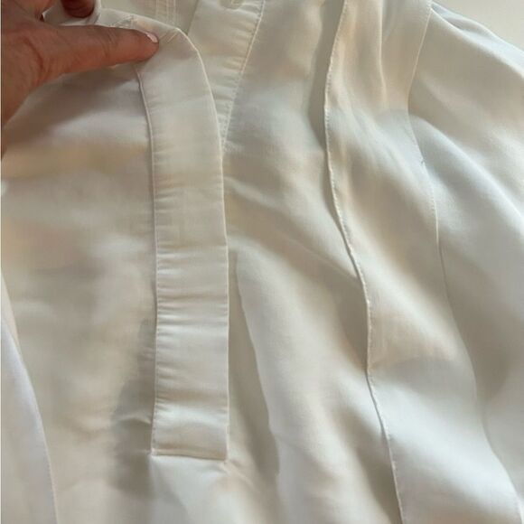 Club Monaco Tie Neck Blanc De Blanc White Chemise Small Petite Long Sleeve Top - Picture 11 of 12